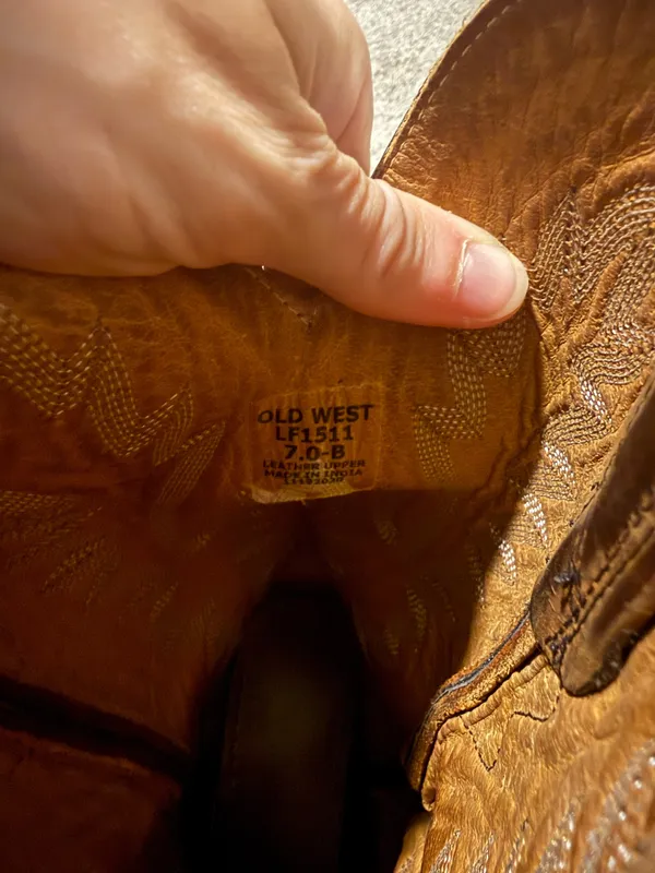 Old West Boots Tan Leather Snip Toe Cowboy Boots - Image 6