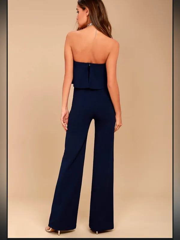 Lulus Power of Love Navy Blue Strapless Jumpsuit Sz S - Image 2