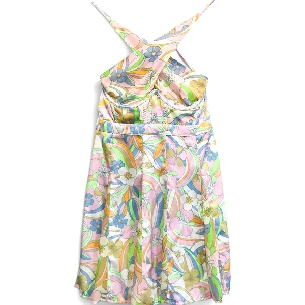 For Love & Lemons Guinevere Mini Dress Multicolor Floral Halter Retro Size S NEW - Image 4