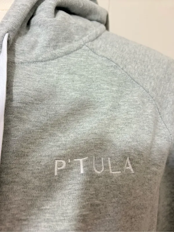 P’Tula Heather Gray Full Zip Athletic Hoodie XS Logo Zip Up Sweatshirt - Image 4