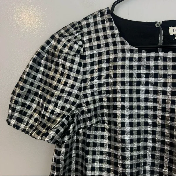 NWT J. Crew Silver/Black Gingham/Plaid Short Sleeve Metallic Top Size Small - Image 2