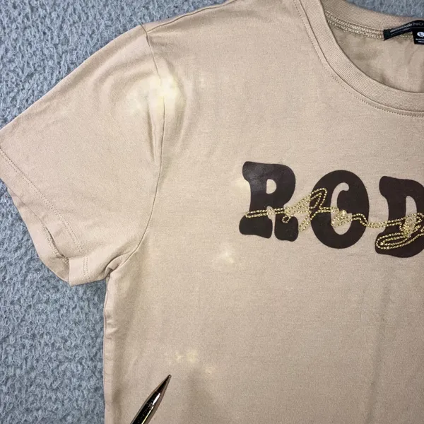 Rodeo Graphic Tee Women L Tan Bleached Western Retro Coastal Cowgirl Festival - Image 4
