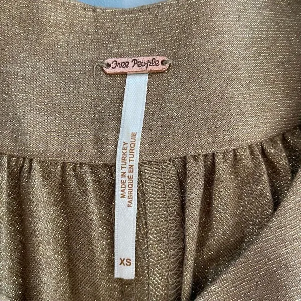 Free People Pleated Love Trapeze Mini Dress Metallic Gold Brown XS - Image 9