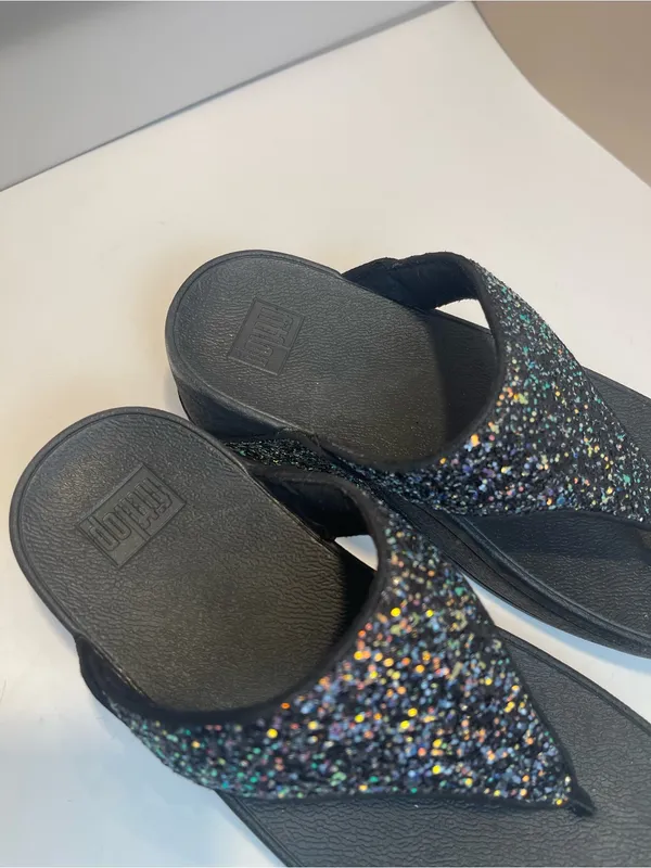 FitFlop Black Glitter MicroWobbleboard Thong Sandals Size US 5 EU 36 Comfort - Image 2