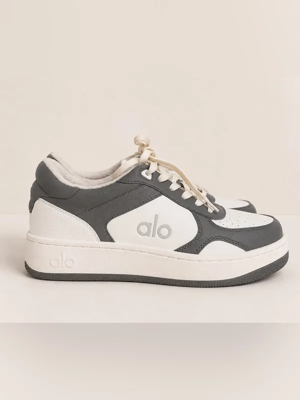 Alo Gray & White Leather Lace-Up Low-Top Platform Sneakers Women’s 6.5 / Men’s 5 - Image 3