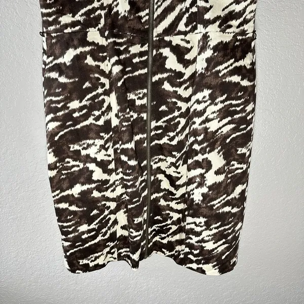 Michael Kors Brown & Cream Abstract‎ Print Bodycon Dress SZ 12 Old Money Chic - Image 6