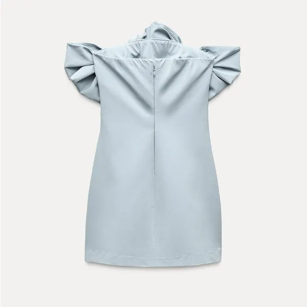 Zara Elegant Off-Shoulder Blue Dress with Bows - Image 9