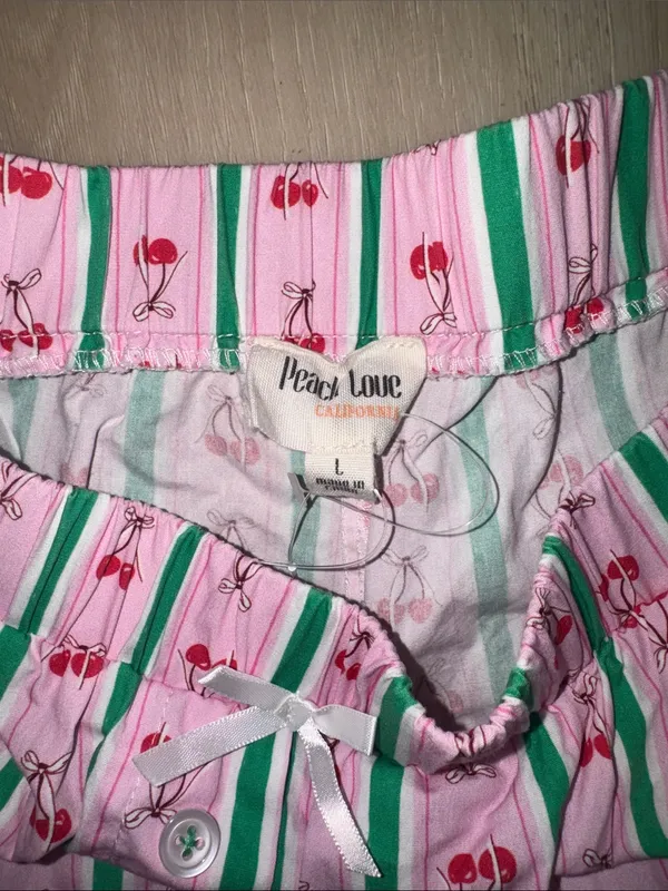 Peach Love California Pink Cherry Stripe Sleep Shorts - Image 3