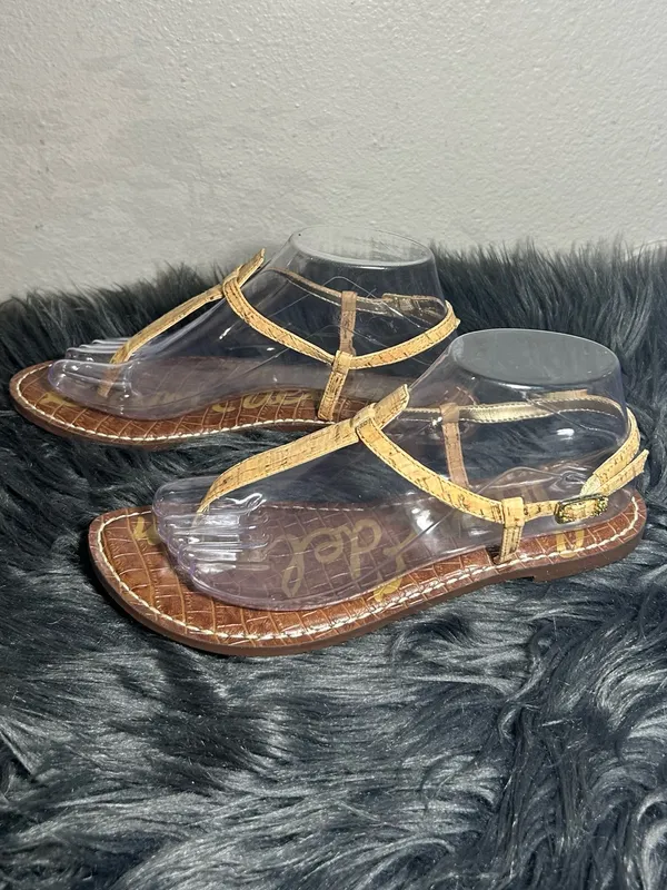 Sam Edelman Gigi Slingback Cork Brown Leather Sandals Size 8.5 - Image 3