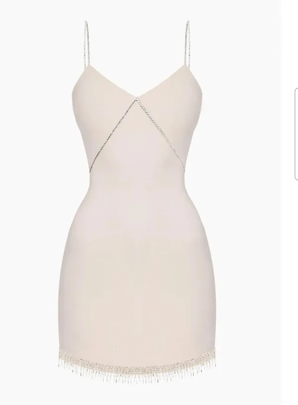 NWT Heiress Beverly Hills Seasonless Diamante Trim Mini Dress XS Beige Nude - Image 2