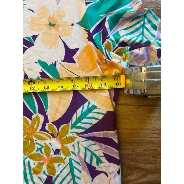 Palm Grove Wm M Cold Shoulder Tropical Floral Top Purple Green 3/4 Sleeve Resort - Image 6