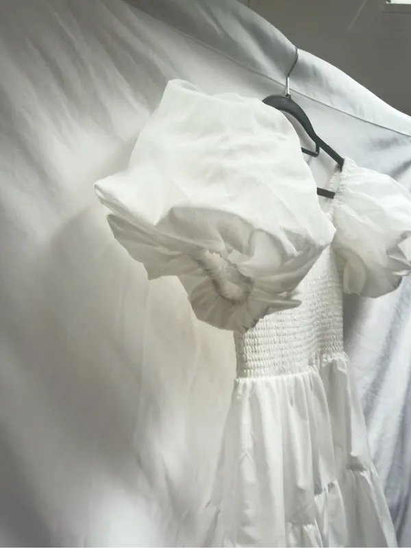 Petal & Pup - ANNETTE PUFF SLEEVE SHIRRED MIDI DRESS - WHITE XS - Image 8