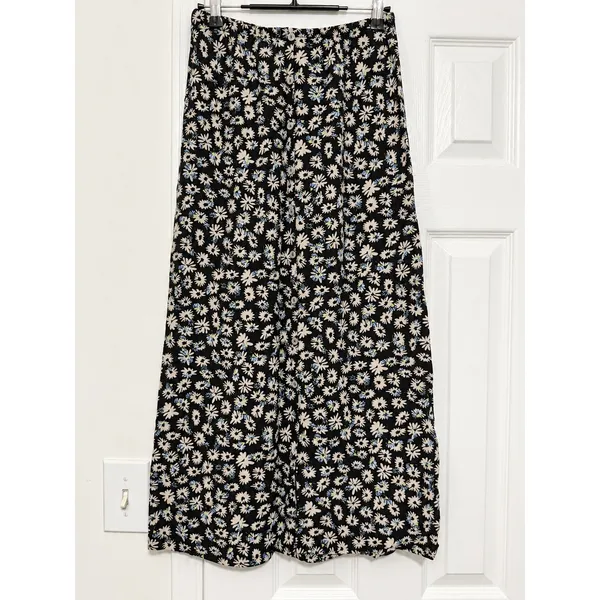 Free People Black Daisy Floral Button Front Maxi Skirt Blue Cream XS - Image 2