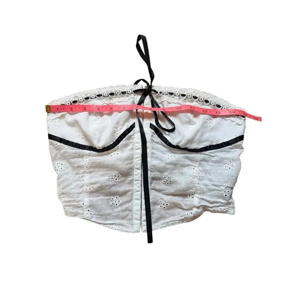 SheIn White Eyelet Black ribbon corset crop top small - Image 9