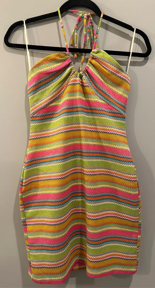 Bailey Rose Striped Crochet Halter Mini Dress - Image 3