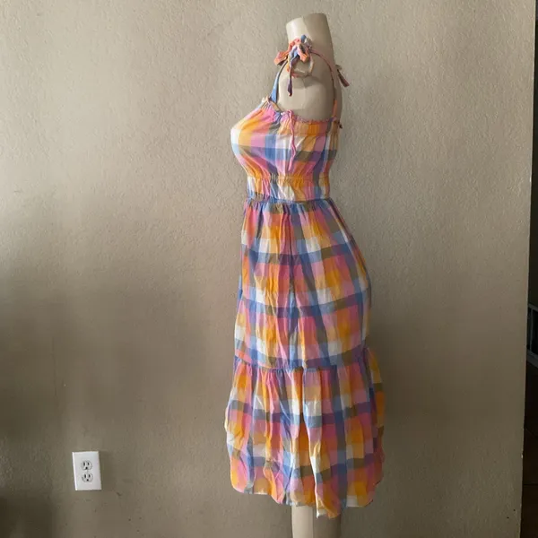 Free Assembly Plaid Midi Dress Women’s Size S Pink Blue Yellow Cottagecore - Image 3