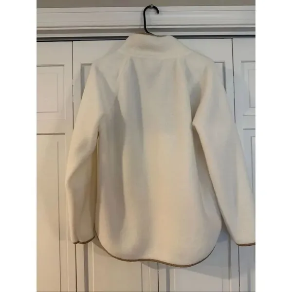 J.Crew white fleece quilted snap neck asymmetrical sweater M - Image 5
