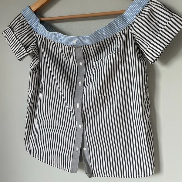 Bailey 44 False Start Short-Sleeve Off-the-Shoulder Shirt Blue Stripes Size 0 - Image 3