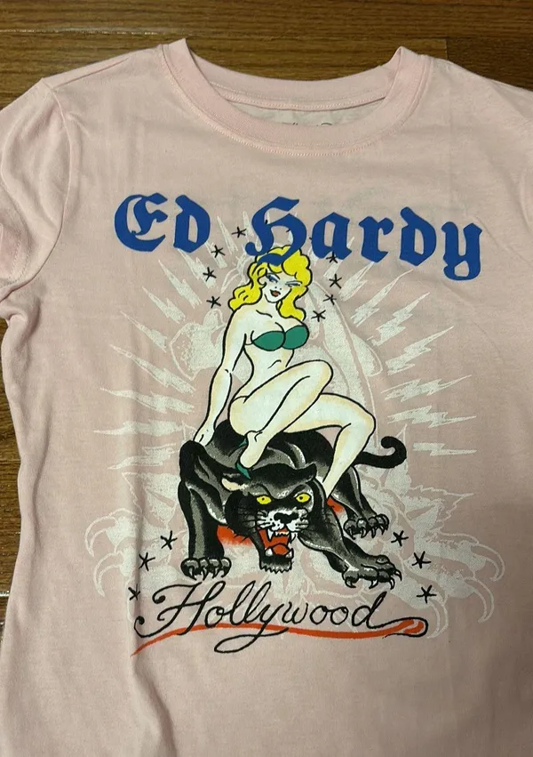 Ed Hardy NWT Y2k Hollywood Pink Candy T-Shirt - Medium - Image 3