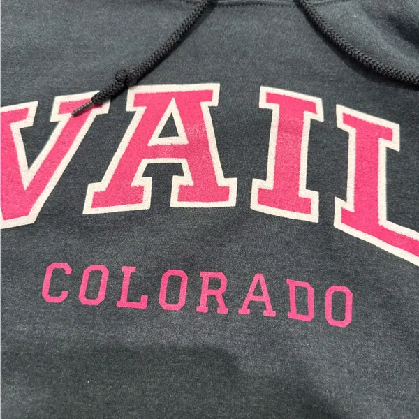 Gray Vail Colorado Hoodie with Pink Lettering Size Small - Image 2