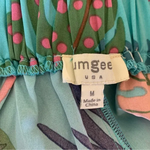 Umgee Teal Tropical Tie Strap Tiered Maxi Dress Medium - Image 5