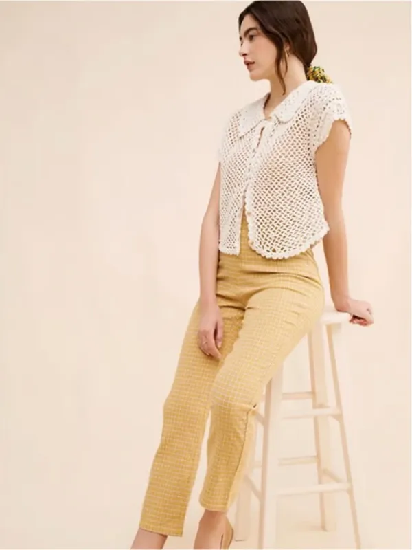 Free People In My Feelings Slim Crop Gingham Plaid Pants in Yellow - Image 3