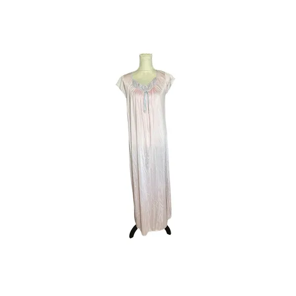 Vintage Lorraine Peignoir Set | Blush Pink Satin Nightgown & Robe | 1980s Embroi - Image 4