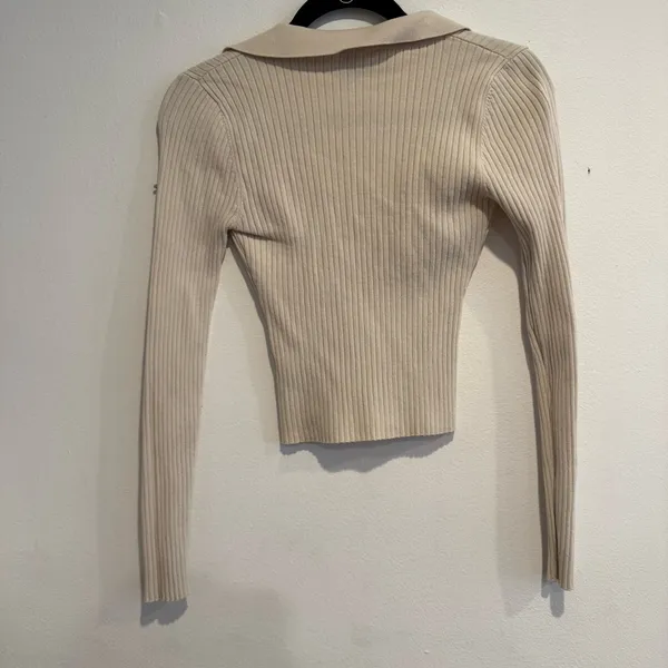 Windsor Cream Ribbed Long Sleeve Top - Image 2