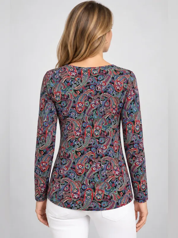 Lauren Ralph Lauren Paisley Print Long Sleeve Knit Top Size L - Image 2