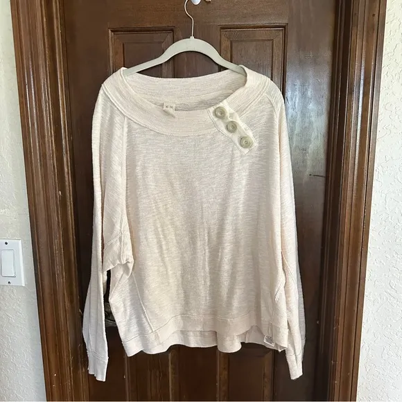 We The Free Free People Long Sleeve Top Womens L Cream Button Detail‎ Slouchy - Image 13