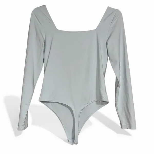 BABATON Long‎ Sleeve Square Neck Thong Bodysuit Light Blue Size L - Image 2