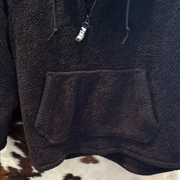 PINK Victoria's Secret Black Hooded Sherpa 1/4 Zip Jacket - Image 5
