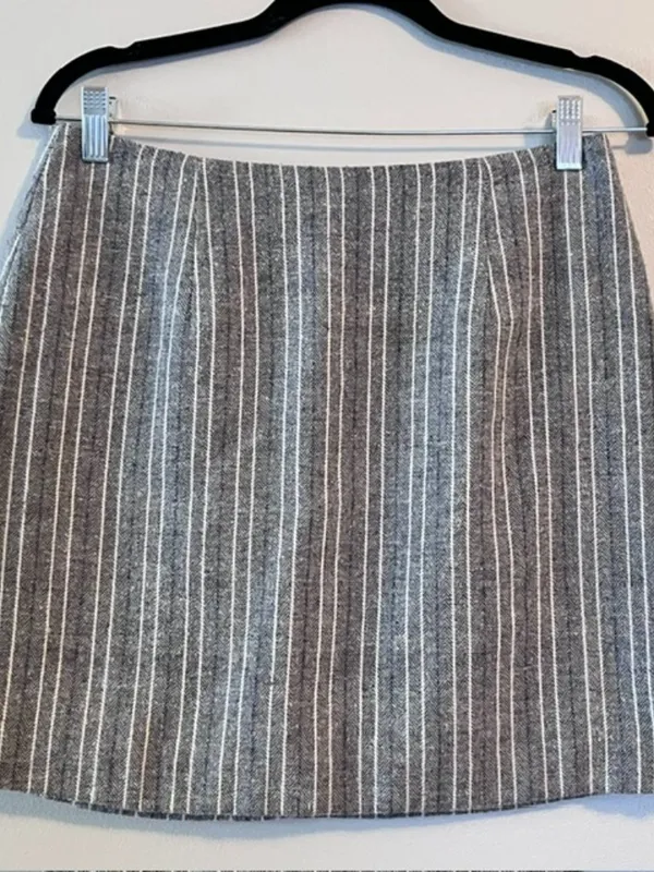 Fringe Grey & Blue Pinstripe Mini Skirt - Image 2