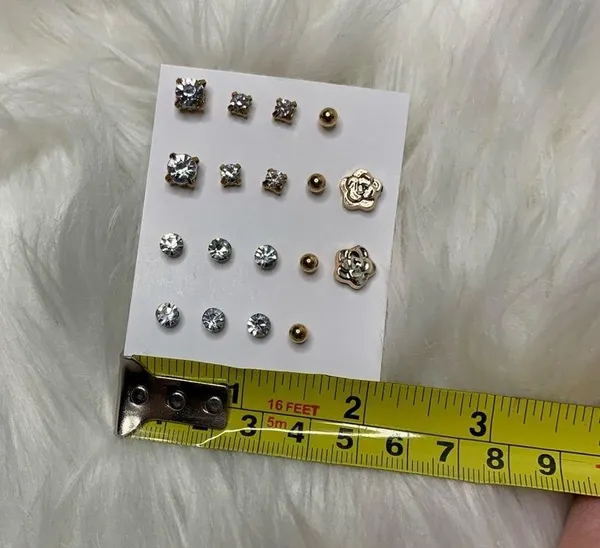 9 Pairs Gold faux Diamond Stud Earrings Bundle - Image 11