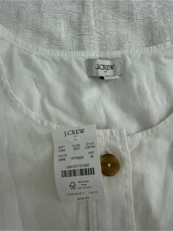 J.Crew Linen Blend Button Front Shell Top Vest White Size M NWT - Image 5