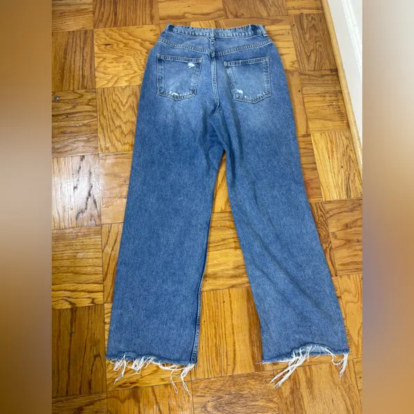 Zara The 90'S Full Length Jeans high Rise med blue size 8 causal distressred - Image 2