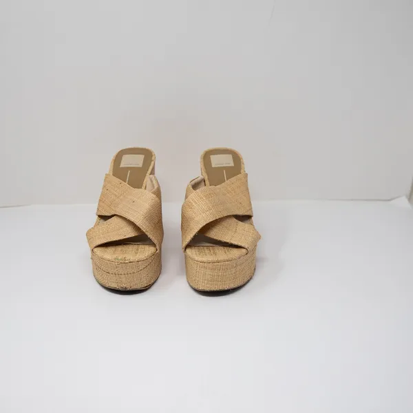 Dolce Vita Eliana Woven Platform Open Toe Slip On Sandals Shoes Beige Raffia 8 - Image 2