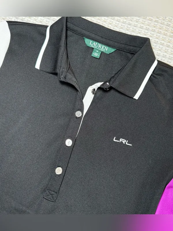 Lauren Ralph Lauren Performance Polo Shirt Women's Medium Black Cap Sleeve Golf - Image 2