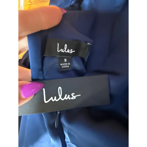 NWT Lulus Regal Loveliness Blue Satin Pleated Mock Neck Maxi Dress Bridesmaid S - Image 6