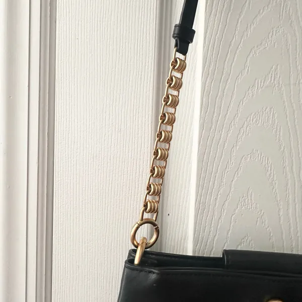 Tory Burch Lily Black Leather Slim Multi Pocket Gold Chainlink Crossbody Handbag - Image 4