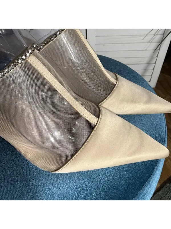 Zara sparkly mules shoes rhinestones mesh nude color pointed toe sz 8 39 - Image 7