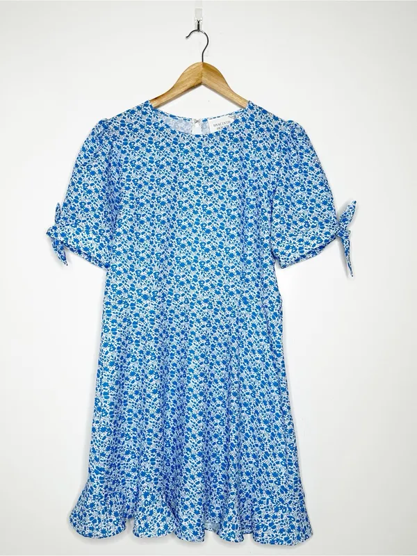 Tuckernuck Hyacinth House Blue Ditsy Floral Puff Sleeve Mini Dress Large - Image 3