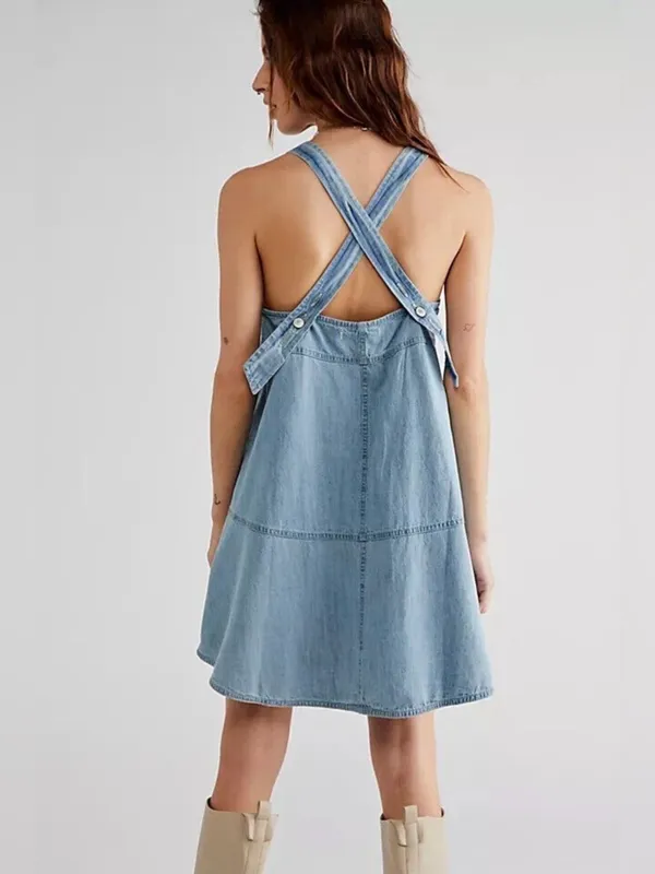 Free People We The Free Pocket Full of Sunshine Denim Mini Dress Size Medium - Image 2