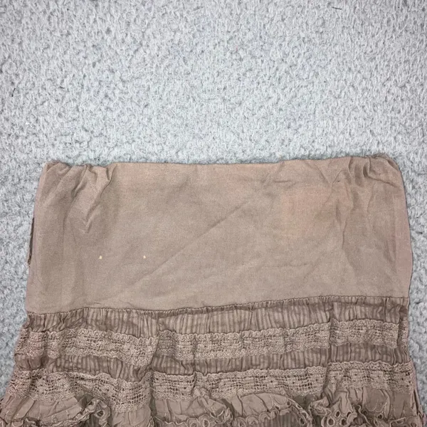 Tiered Ruffle Mini Skirt Women XS Taupe Brown Eyelet Lace Boho Coastal Fairy y2k - Image 7