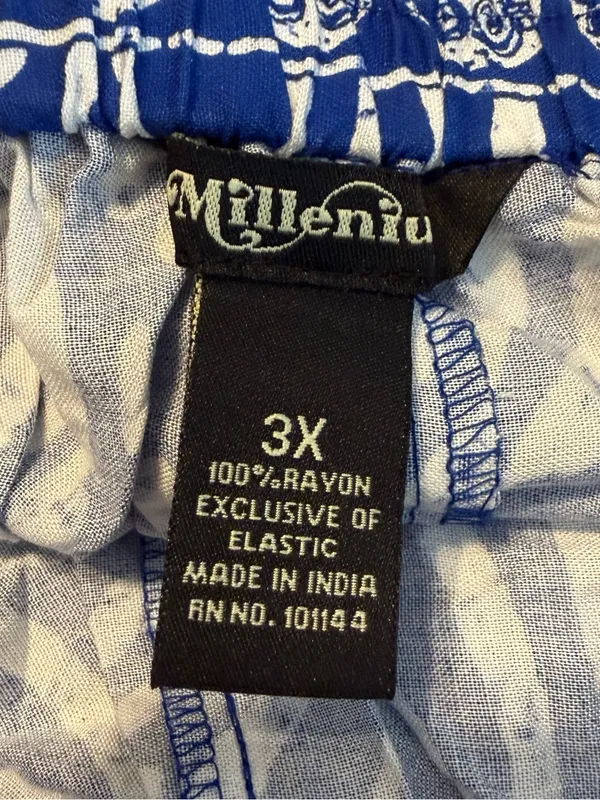 Millenium Wide Leg Pull On Pants Blue White Size 3x Rayon Resortwear Vacation - Image 7