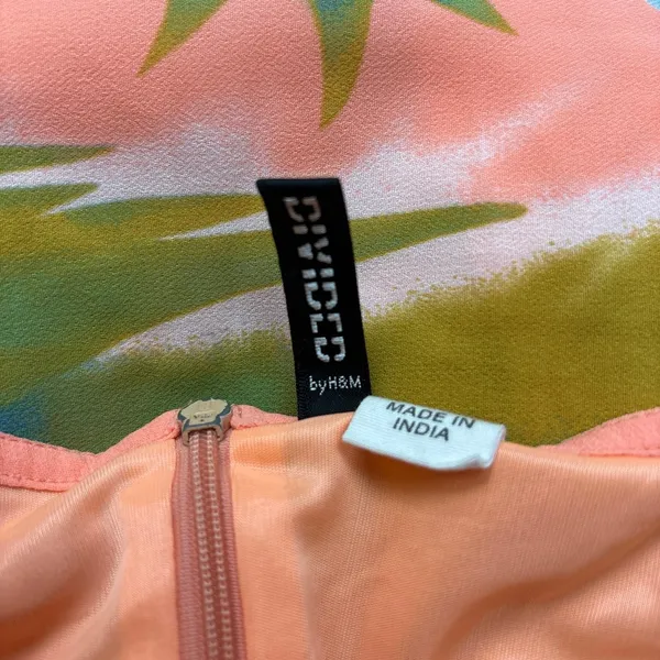 H&M Neon Orange Fruit Tropical Spaghetti V-Neck Sleeveless Mini Sundress Size 6 - Image 7