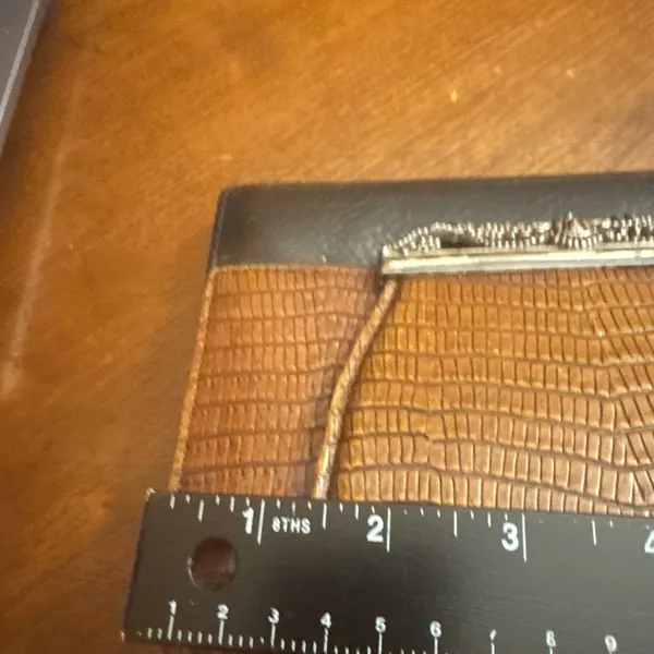 Brighton wallet Vintage Black Leather Brown faux reptile Clutch check - Image 5