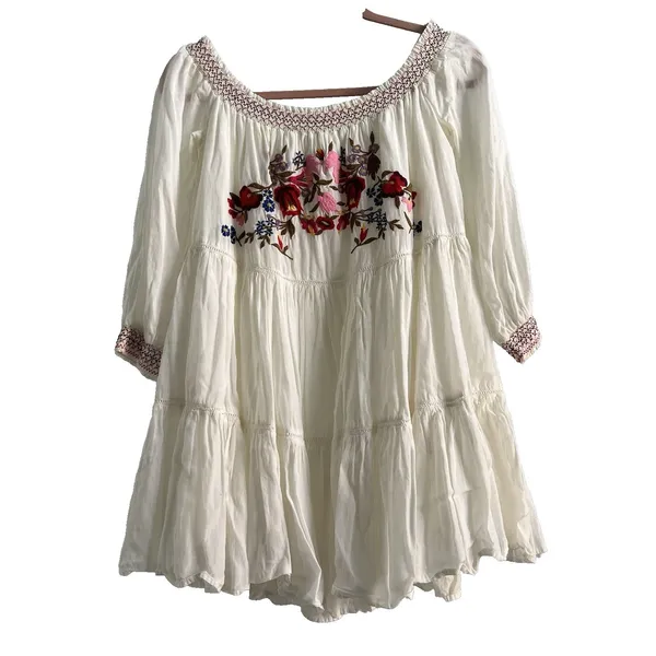 Free People Sunbeams White Graduation Dress Floral Embroidered Mini Dress Sz S - Image 3