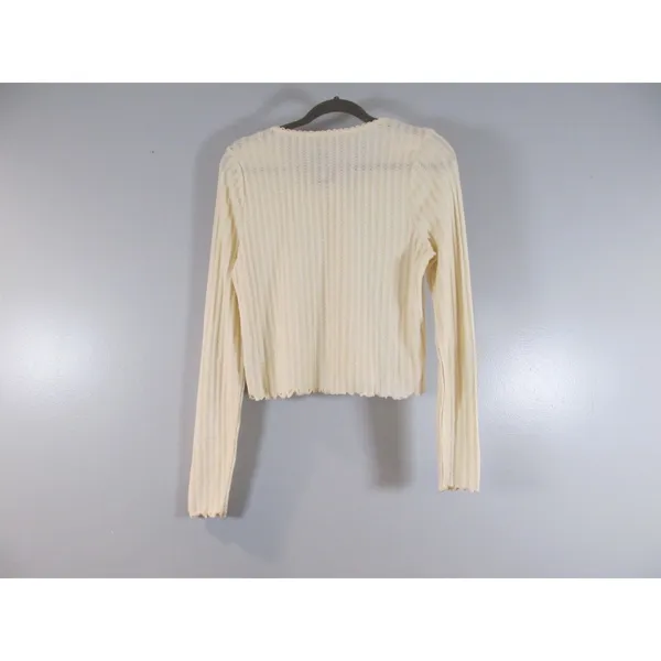 Celebrity Pink L Cream Cardigan Pointelle Ribbed Scallop Trim Long Sleeve NWT - Image 3