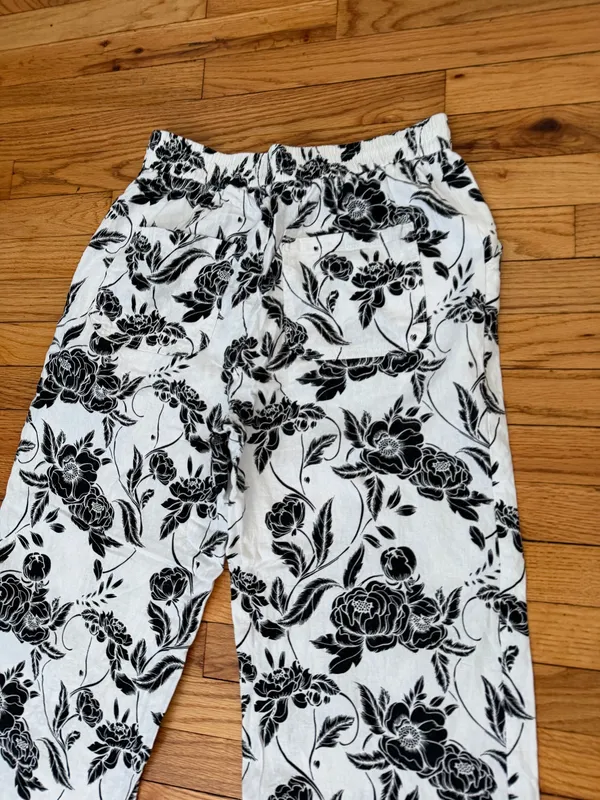 Marc New York Linen Buttons Black & White Floral Wide-Leg Pants Sz M coastal - Image 8
